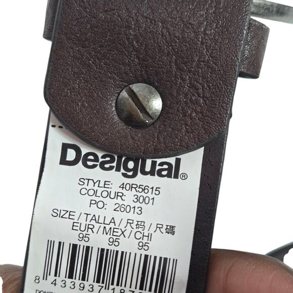 Desigual Embroidered Floral Belt Brown Faux Leather Statement Round Buckle Large - Picture 7 of 15